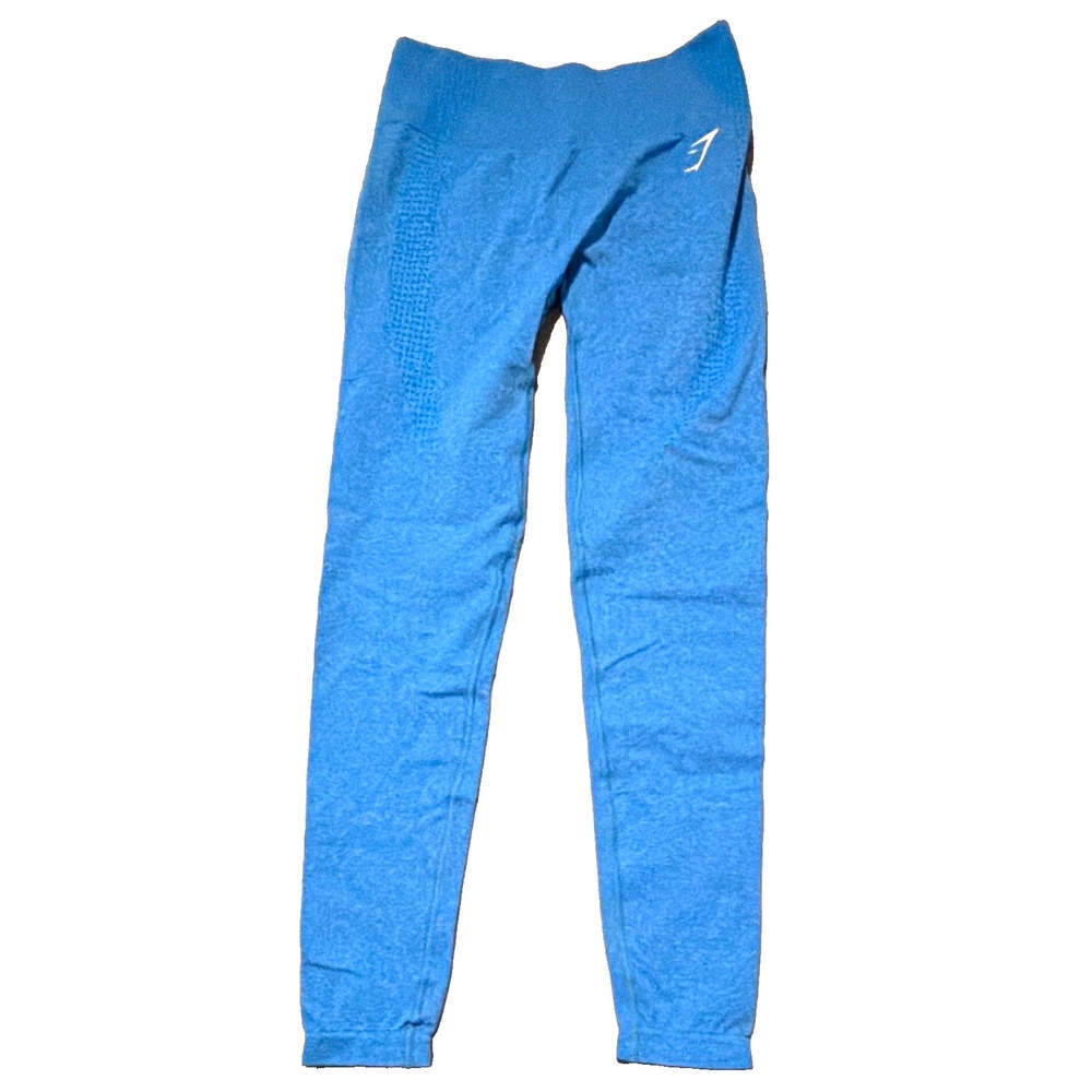 Gymshark Women's Ankle Leggings Blue Solid Knit Logo Athleisure ~ Size S
